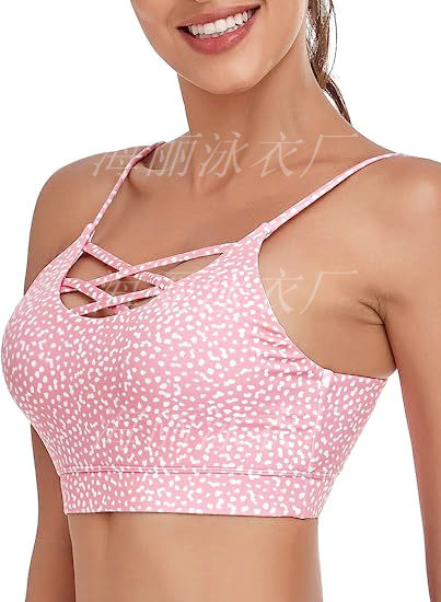 海丽泳衣厂 - 粉色瑜伽运动上衣配可拆卸胸垫